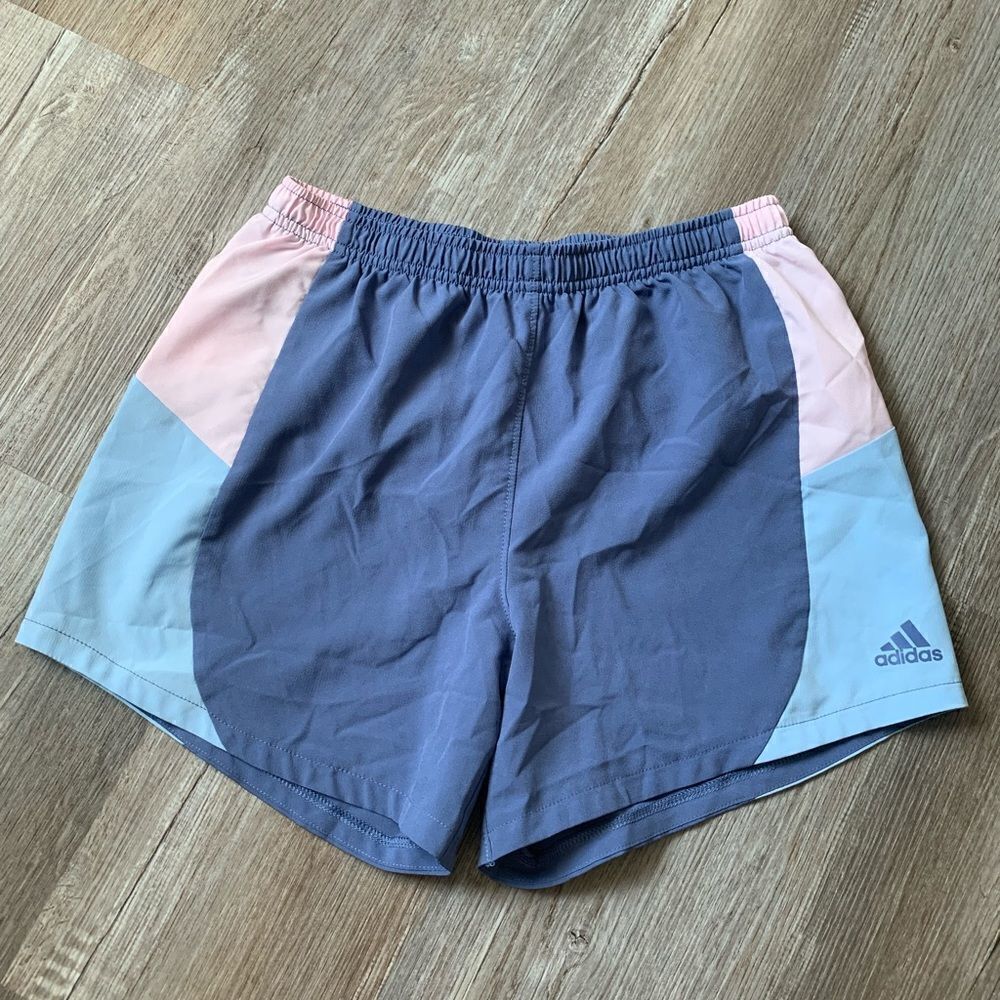 Adidas Pastel Color Block Athletic Shorts Pink Blue Girls Size XL 16